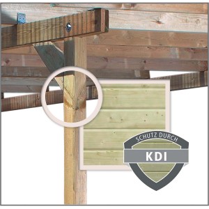 Detailansicht Karibu Pavillon Bever 2 Set: Kesseldruckimprägnierte Holzkonstruktion mit schwarzen Schindeln.