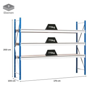 PROREGAL Weitspannregal Maximus Pro Grundregal, 3 Ebenen, 200x175x100 cm, blau/grau.
