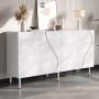 Weißes Merax Sideboard mit 3D geschwungenen Türen und griffloser Push-to-Open-Funktion. Moderner Wohnzimmerschrank auf Metallfüßen.