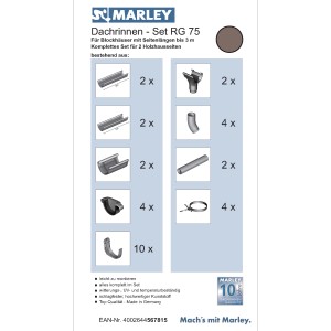 Marley Dachrinnen-Set RG 75 braun für Blockhäuser bis 3m, Komplettset mit Rinnen, Rohren und Zubehör.