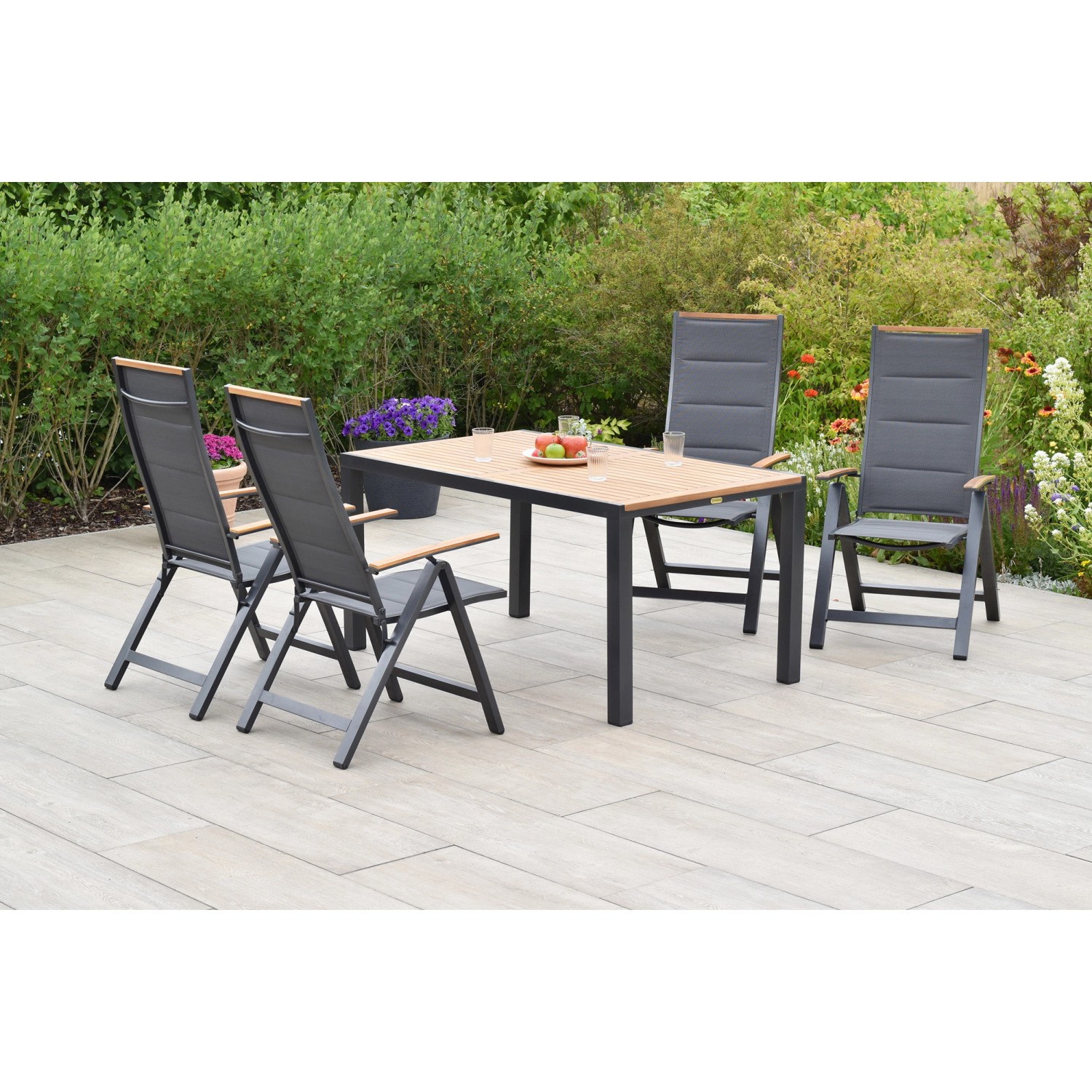 Merxx Gartenmöbelset Verona 5tlg. inkl. Klappsessel 150 x 90 cm