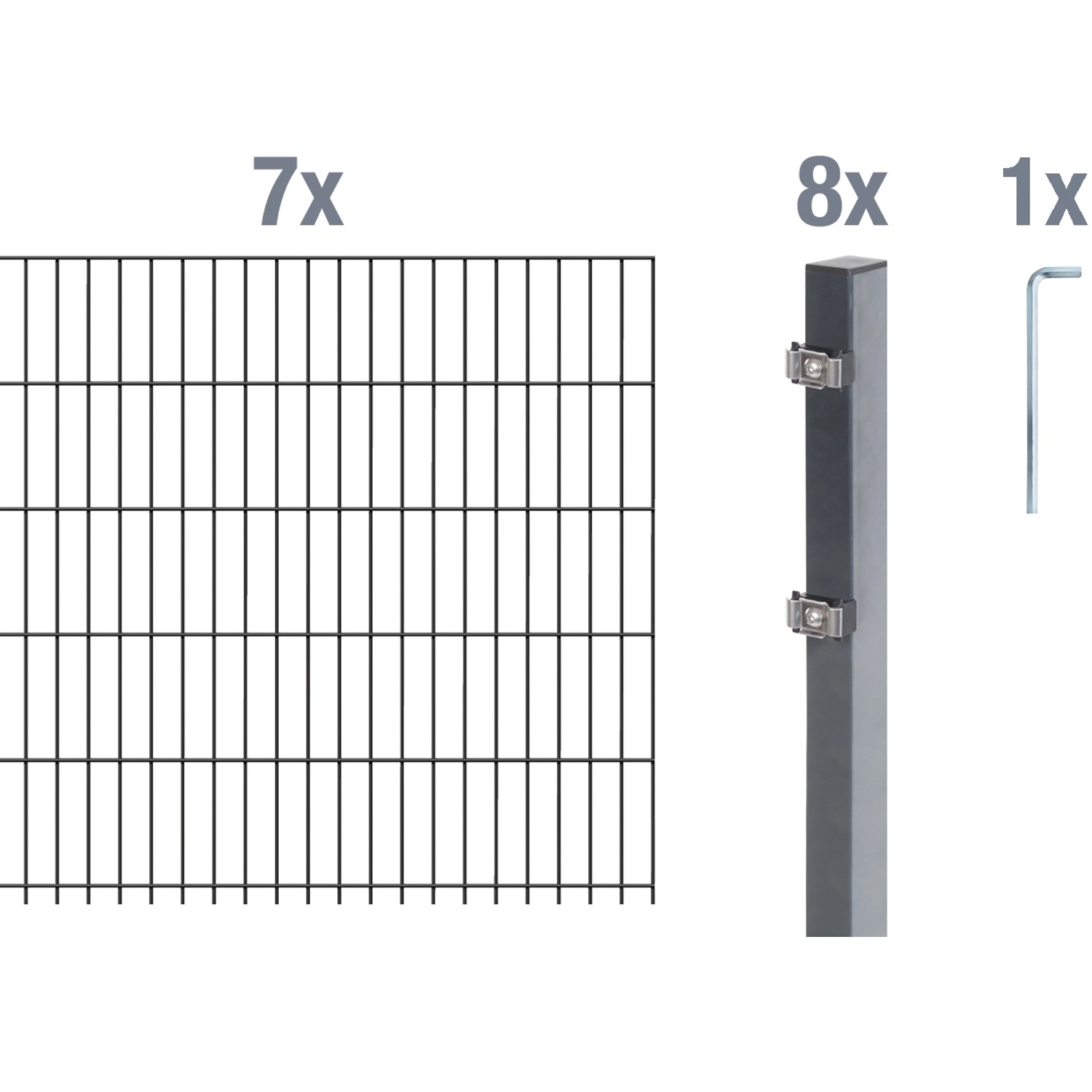 Metallzaun Grund-Set Doppelstabmatte verz. Anthrazit beschichtet 7 x 2 m x 1,2 m
