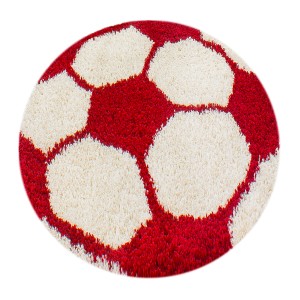 Runder, roter Kinderteppich mit Fußballmuster, Ayyildiz Fun 6001, Ø 100 cm.