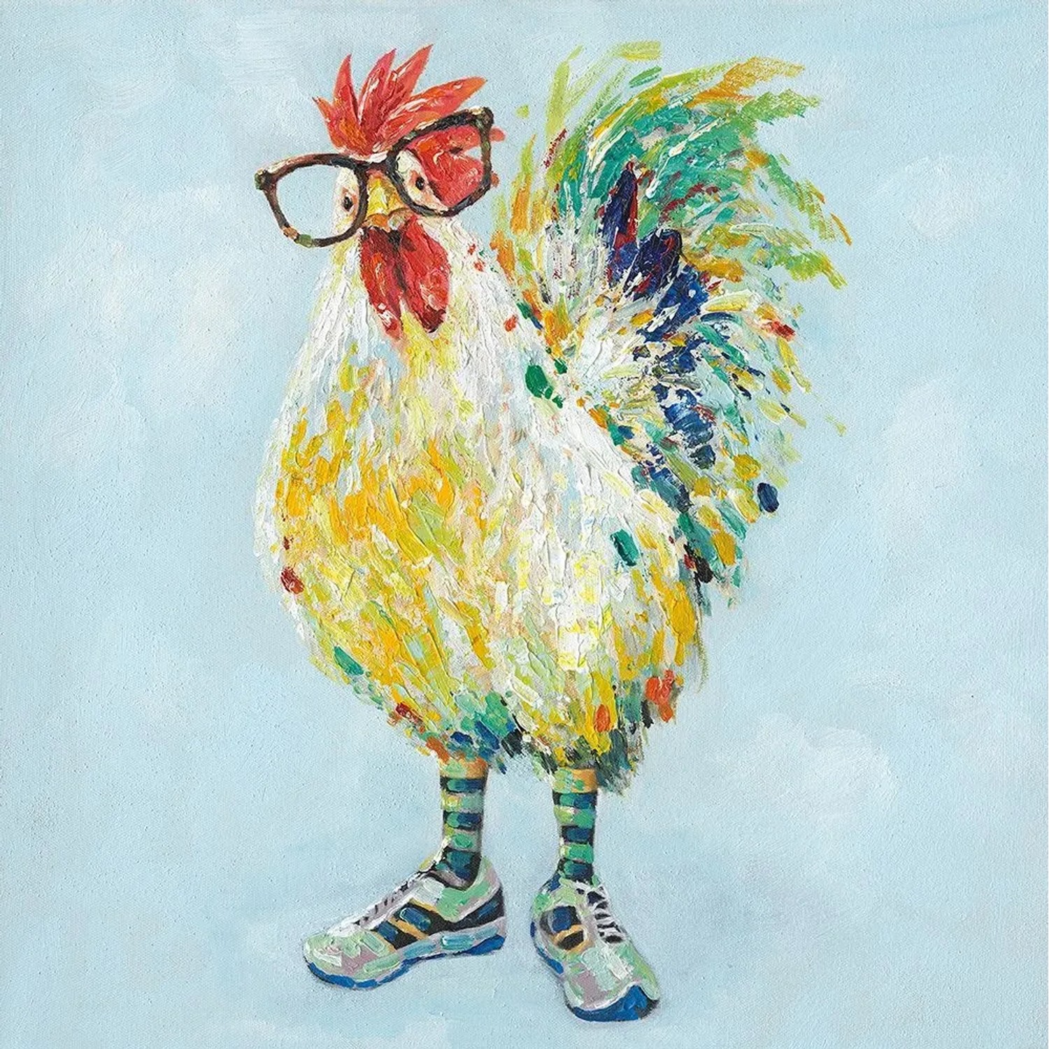 Art Universe Leinwandbild Stolzer Hahn mit Brille 60 x 60 cm