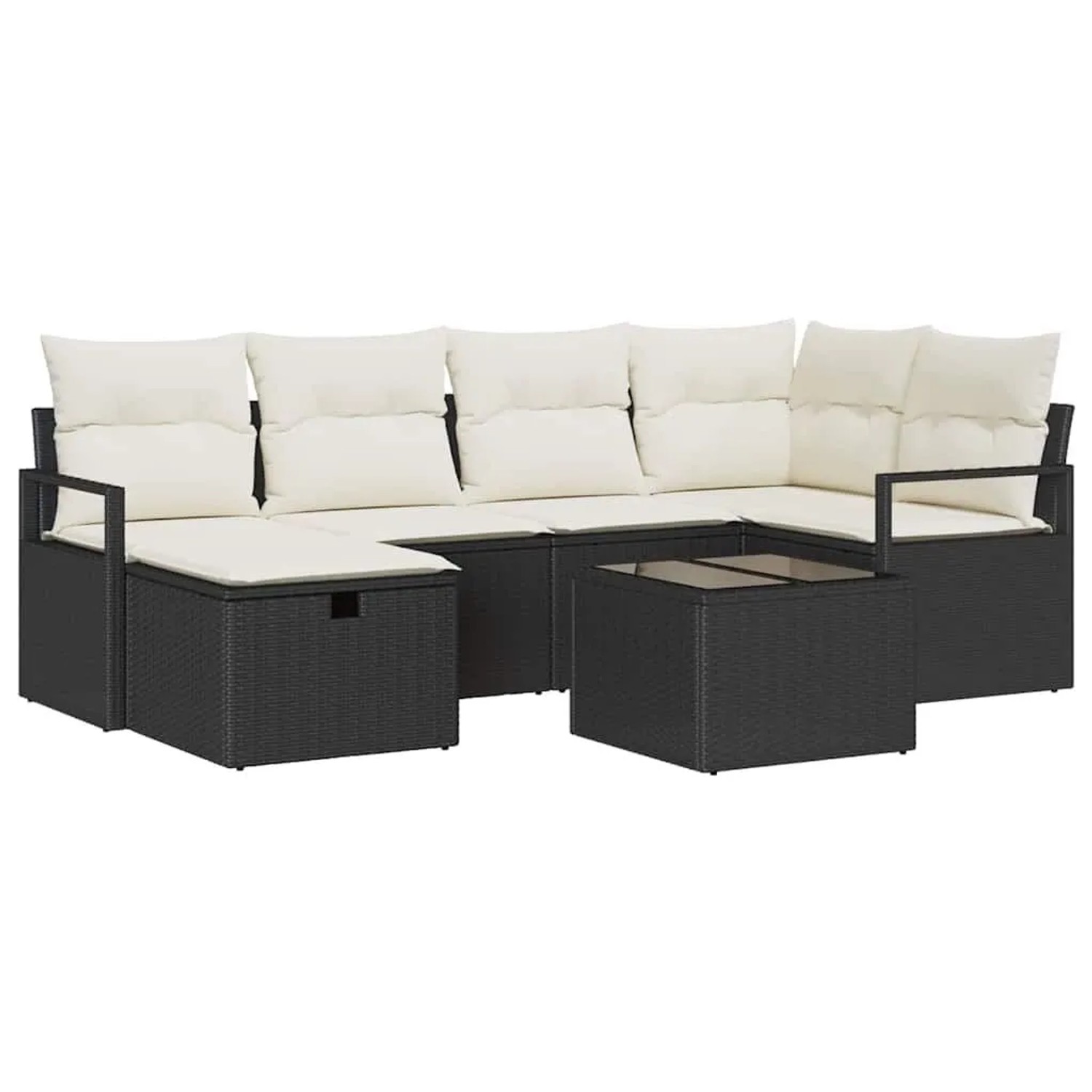 vidaXL Sofa Set mit Kissen 7-Tlg Schwarz und Creme Poly-Rattan 3359186 günstig online kaufen