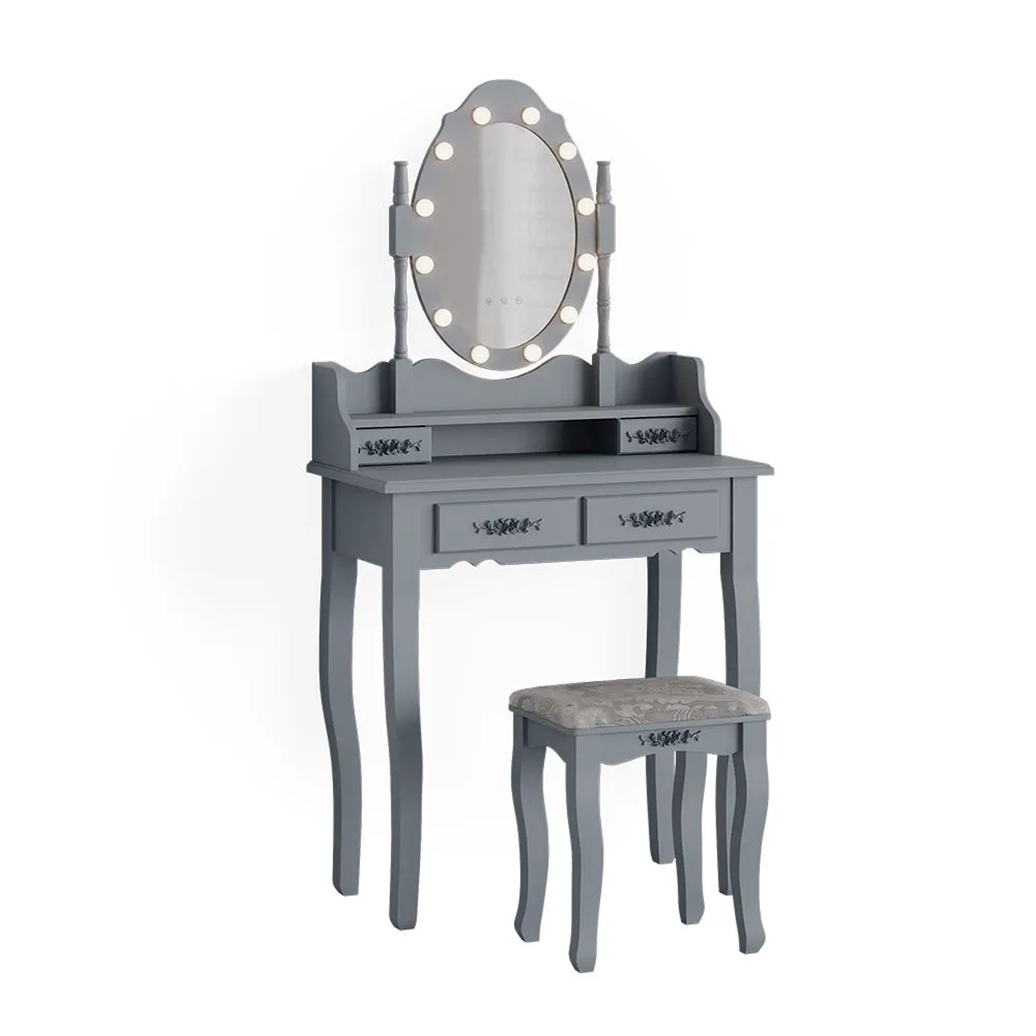 Vicco Schminktisch Maggie Grau 75 x 147 mit LED-Spiegel und Hocker