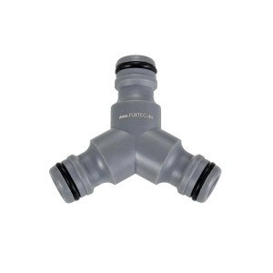 FUXTEC Y-Verteiler FX-YVT1, grauer Kunststoff-Schlauchverteiler für zwei Anschlüsse, Gartenbewässerung.