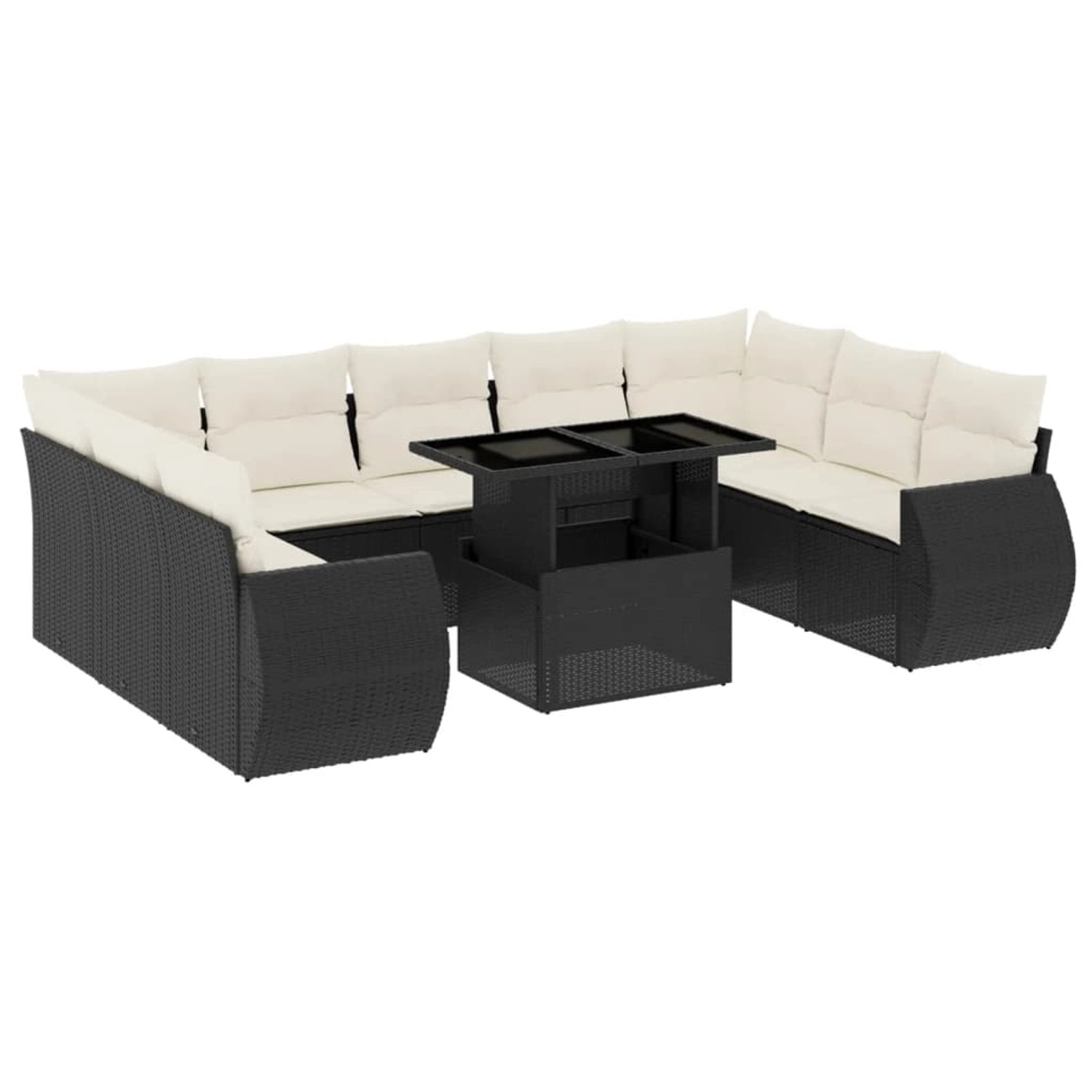 vidaXL 10-Tlg Garten-Sofagarnitur mit Kissen Schwarz Poly Rattan 3268736 günstig online kaufen