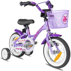 PROMETHEUS BIKES Kinderfahrrad 12 Zoll ab 3 Jahre mit Stützrädern und Rücktrittbremse Violett