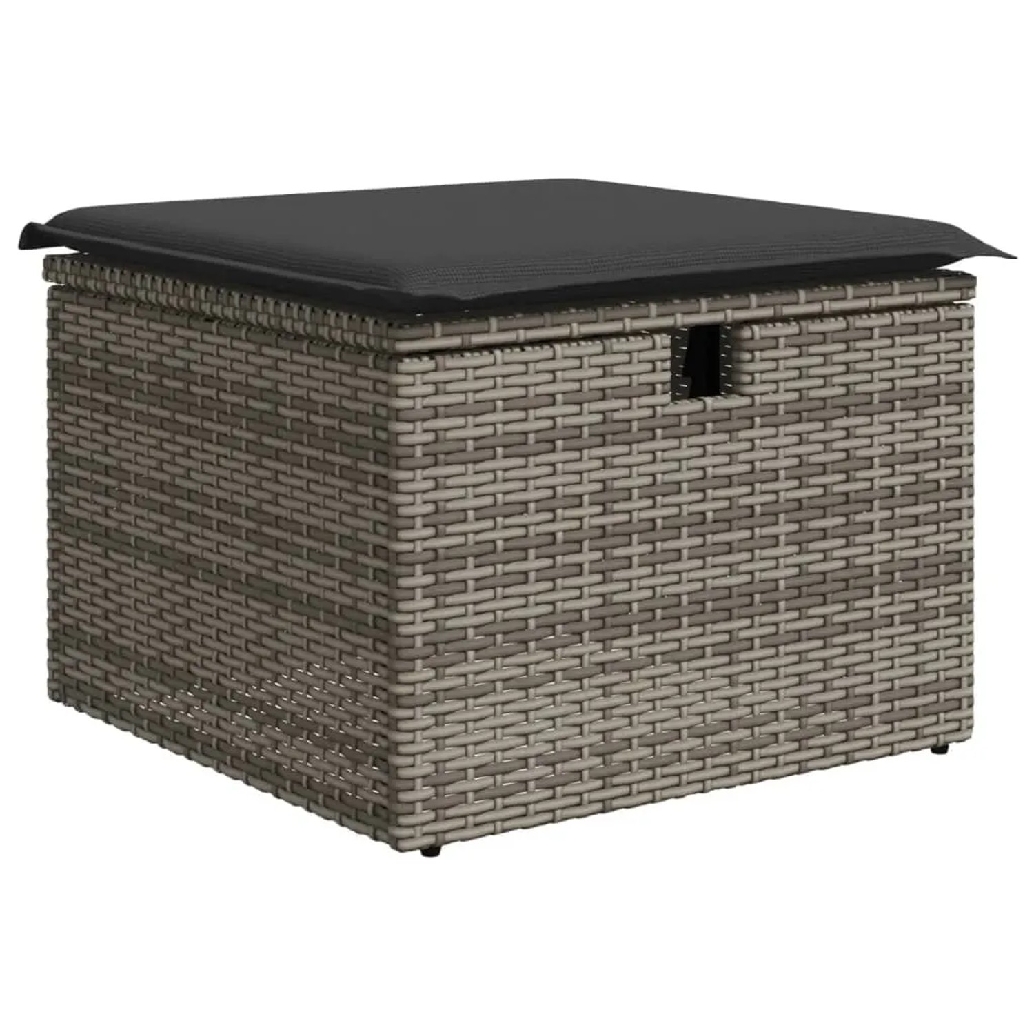 Grauer vidaXL Gartenhocker mit Kissen, Teil der Sofagarnitur, aus Polyrattan mit Stauraum.