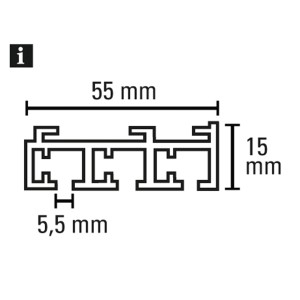 Detailaufnahme Gardinia Flächenvorhangschiene, 3-läufig, weiß, mit Maßangaben.