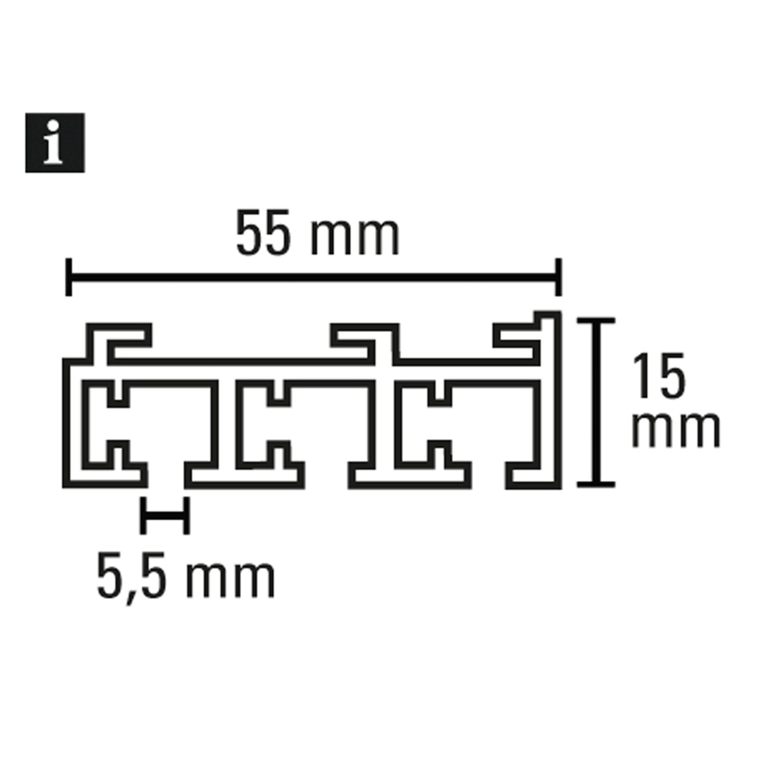 Detailaufnahme Gardinia Flächenvorhangschiene, 3-läufig, weiß, mit Maßangaben.