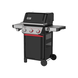 Schwarzer Weber Spirit EX-335 Gasgrill mit drei Brennern und Seitenkocher.