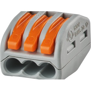Wago Verbindungsklemme, 4 mm², 3-polig, grau-orange, 50 Stück, für Elektroinstallationen.