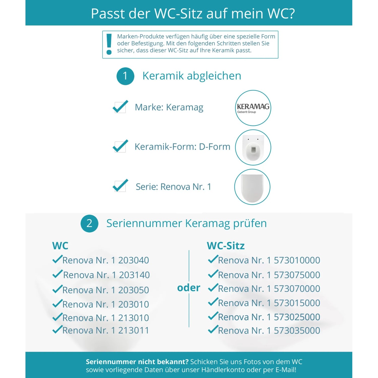 Infografik: Passt der Calmwaters WC-Sitz D-Form auf mein Keramag Renova Nr. 1 WC?