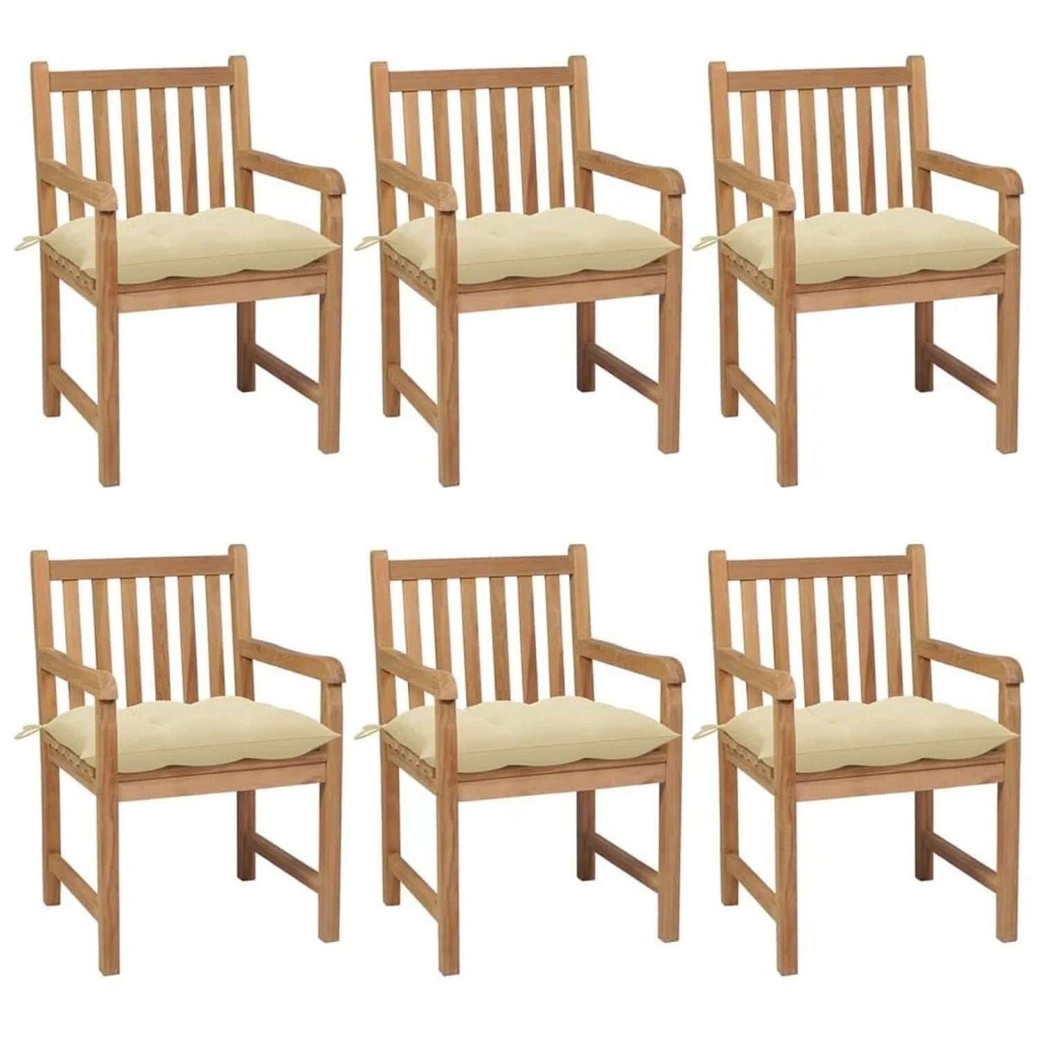 vidaXL Gartenstühle 6 Stk mit Cremeweißen Kissen Massivholz Teak 3073048