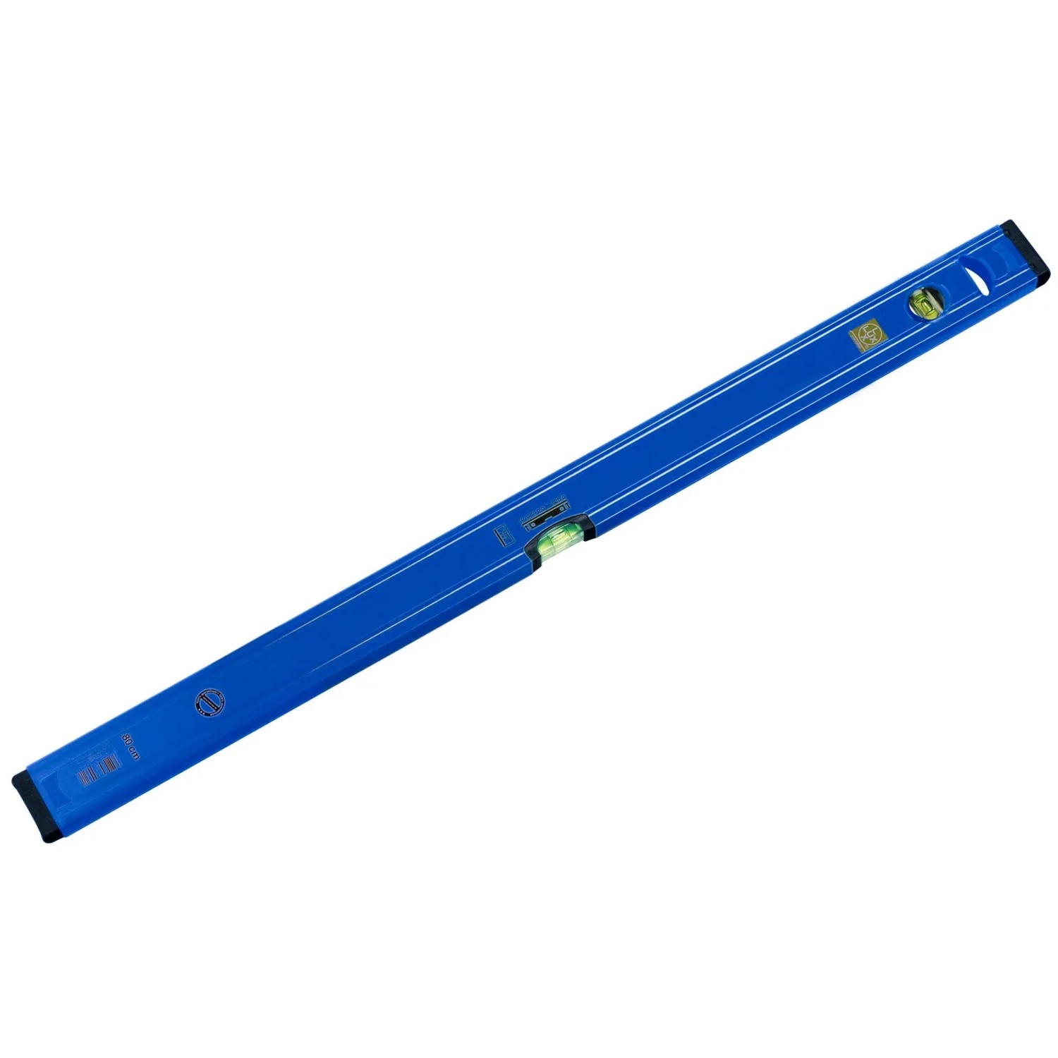 Blaue LUX Alu-Wasserwaage Classic, 80 cm Länge, mit horizontaler und vertikaler Libelle.
