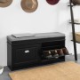 Schwarze SoBuy Sitzbank FSR64-SCH mit grauem Kissen und Schuhfächern, 104 cm breit.