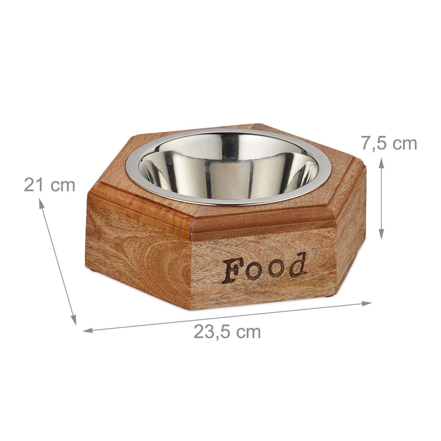 Relaxdays Hundenapfset Mangoholz Edelstahl Natur Silber Antirutsch 7,5 cm x 23,5 cm x 21 cm 1,24 kg_4