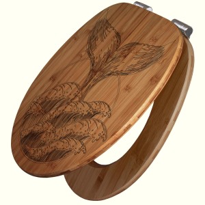 Banjado WC-Sitz aus Bambus mit Walflossen-Gravur und Absenkautomatik.