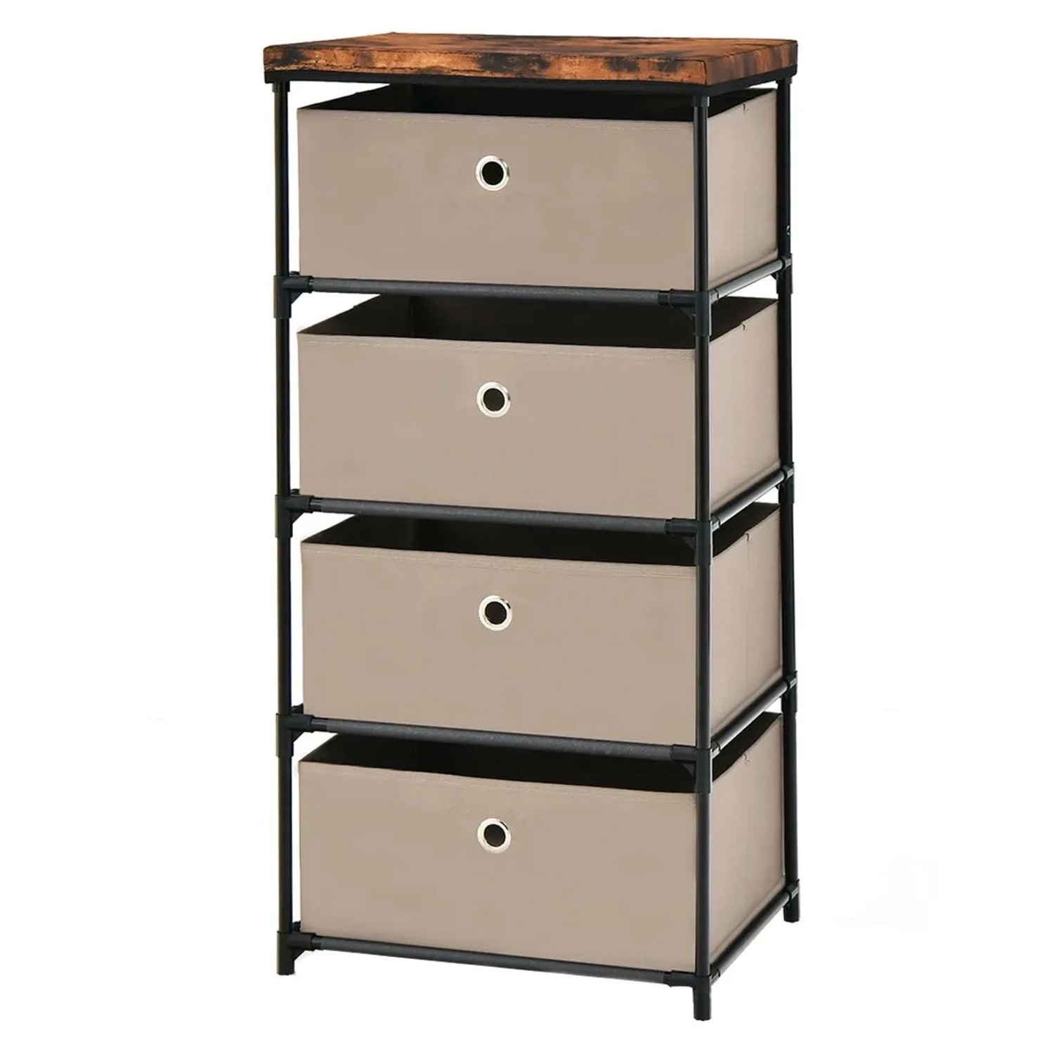 Costway Nachttisch mit 4 Schubladen Metallrahmen Braun günstig online kaufen