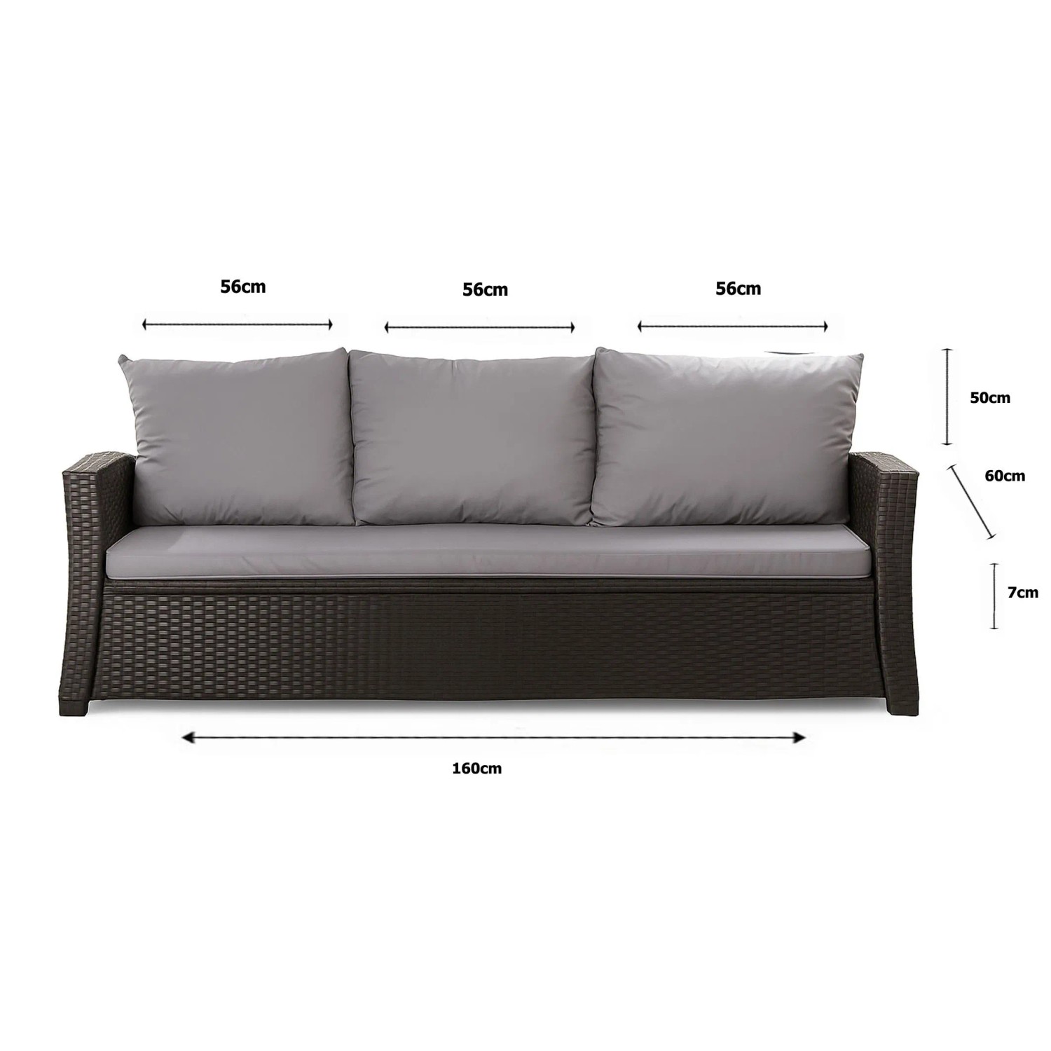 Setgarden Mix-Techno Gartenkissen Für Polyrattan Möbel 160×60×50 cm – Kissen Für 3 Sitzer Gartensofa 1tlg Grau_4