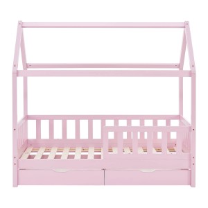 Rosa Juskys Kinderbett Marli 80x160 cm mit Bettkasten, Matratze und Hausbett-Optik.