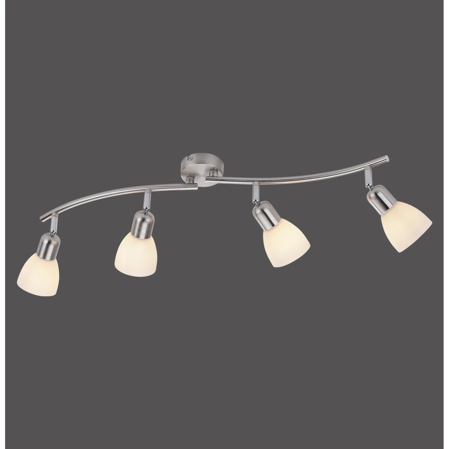 Stahlfarbener Just Light Spot Karo mit vier Leuchten, 90x21 cm, für E14 Leuchtmittel.
