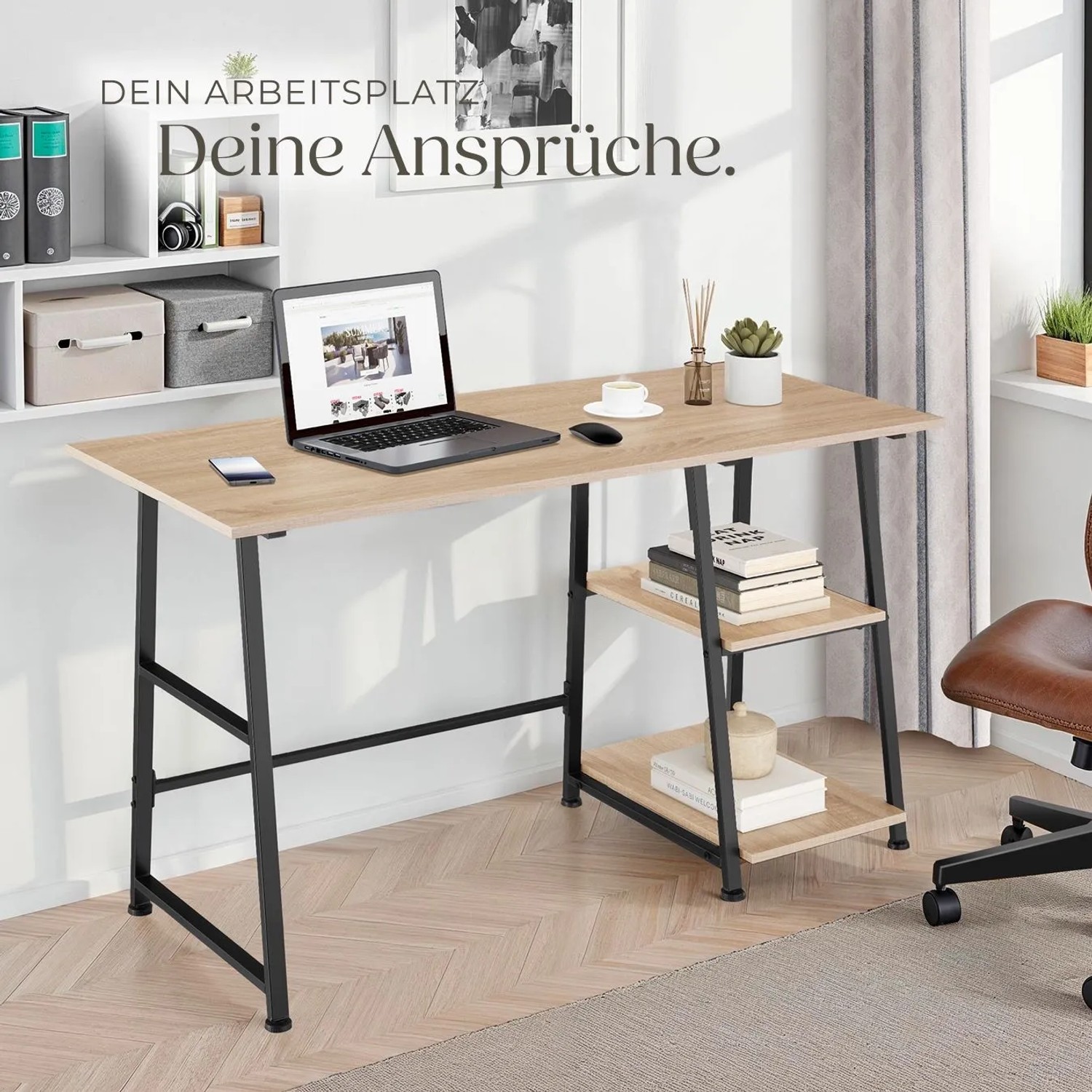 Tectake Schreibtisch Paisley im Industrial Style mit Holz- und Stahlgestell in Eiche Sonoma.