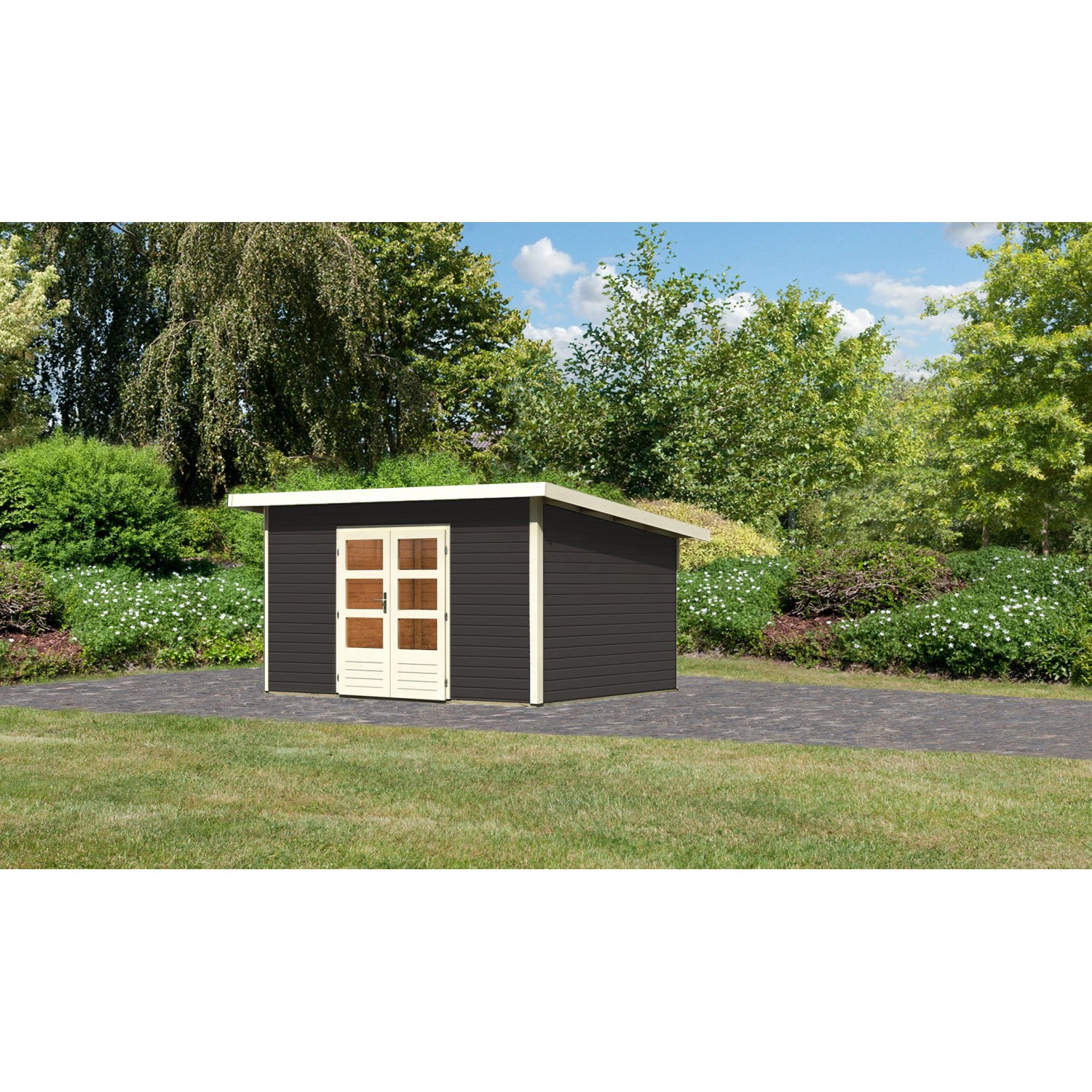 Karibu Holz-Gartenhaus Karlskoga 4 Terragrau Pultdach Lackiert 365 cm x 305 günstig online kaufen