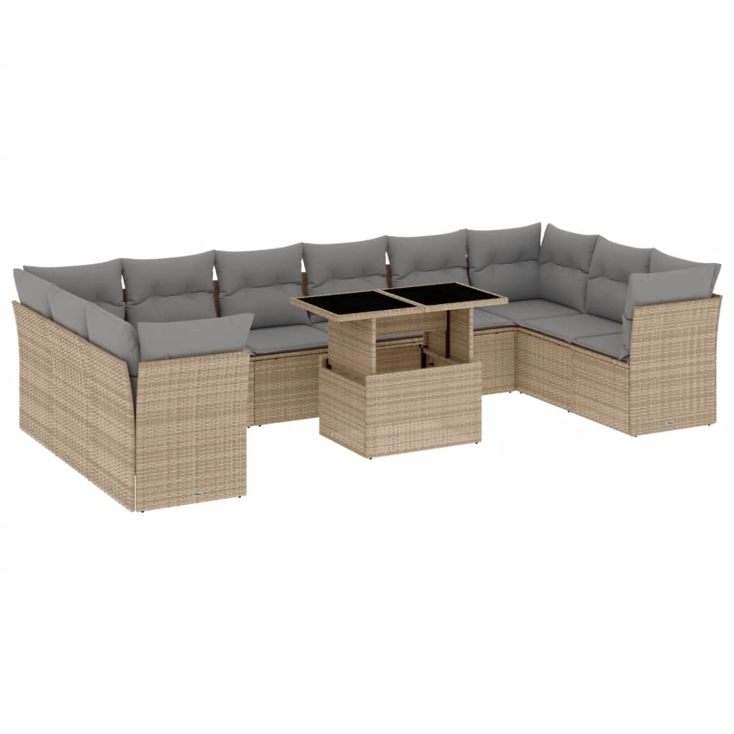 vidaXL 11-Tlg Garten-Sofagarnitur mit Kissen Beige Poly Rattan 3266859 günstig online kaufen