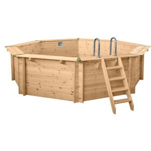 Holzpool Set Java, Ø 5,30 m, mit Leiter und Zubehör. Acht-eckige Form.