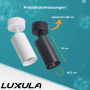 LUXULA LED Spot, schwenkbar, in Weiß und Schwarz, Maße sind im Bild dargestellt.