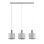 Moderne Lindby Pendelleuchte Kadir, weißes Metall, 3 zylindrische Schirme mit Holzdetails. Ideal für Wohnzimmer.