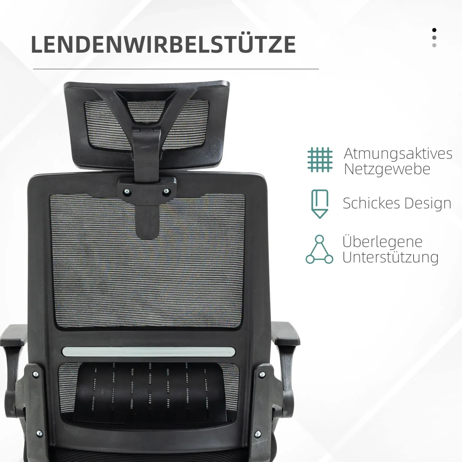 Rückansicht Bürostuhl Vinsetto mit atmungsaktivem Netz und Lendenwirbelstütze.
