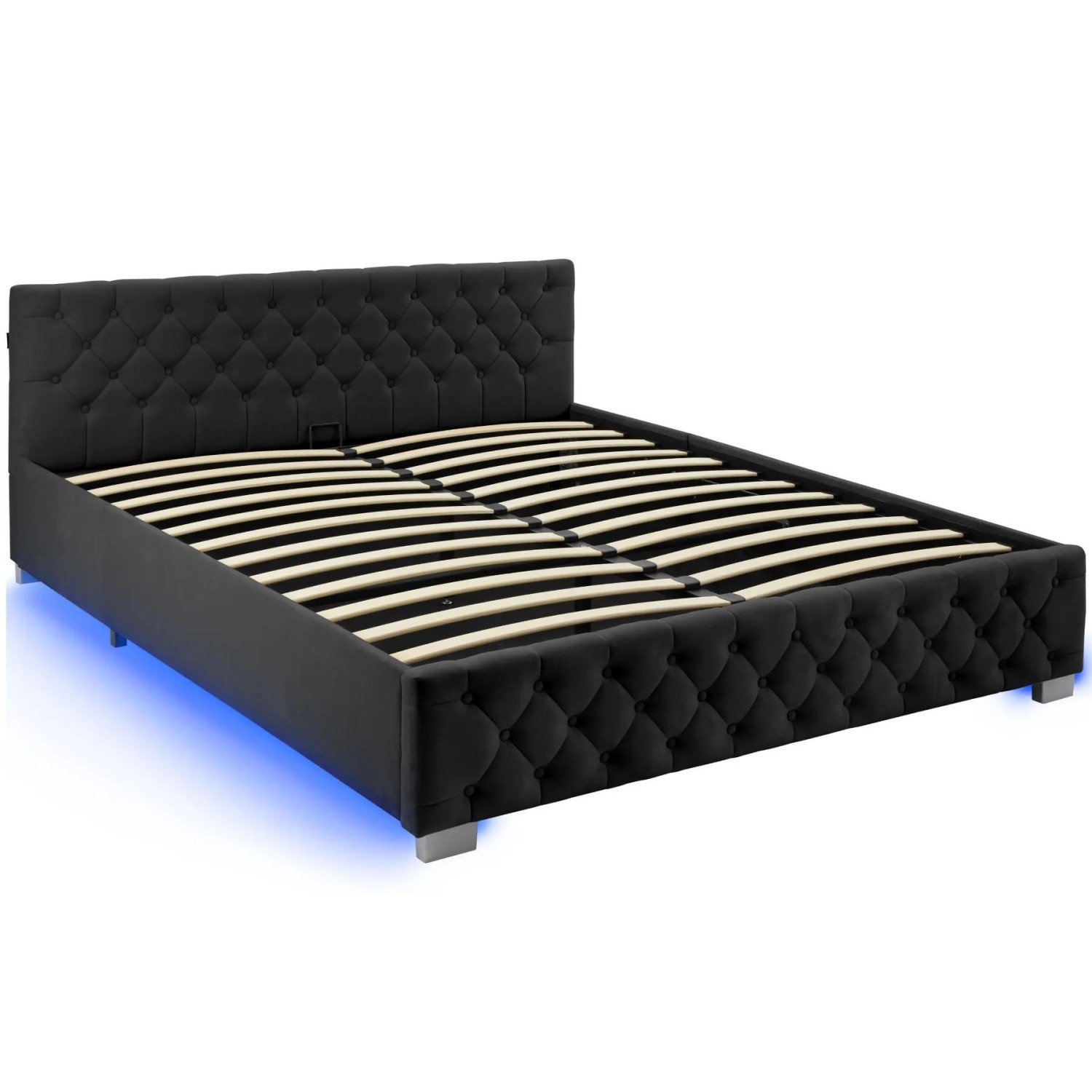 Tectake Polsterbett Daytona In Samtoptik Mit Steppmuster Indirekte Led Beleuchtung An Den Seiten 180 x 200 cm 217 x 187 50 x 83 cm Samtoptik Schwarz