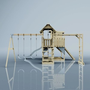 OutdoorToys Spielturm Malou mit Doppelschaukel und Rutsche, aus Holz, eisblau.