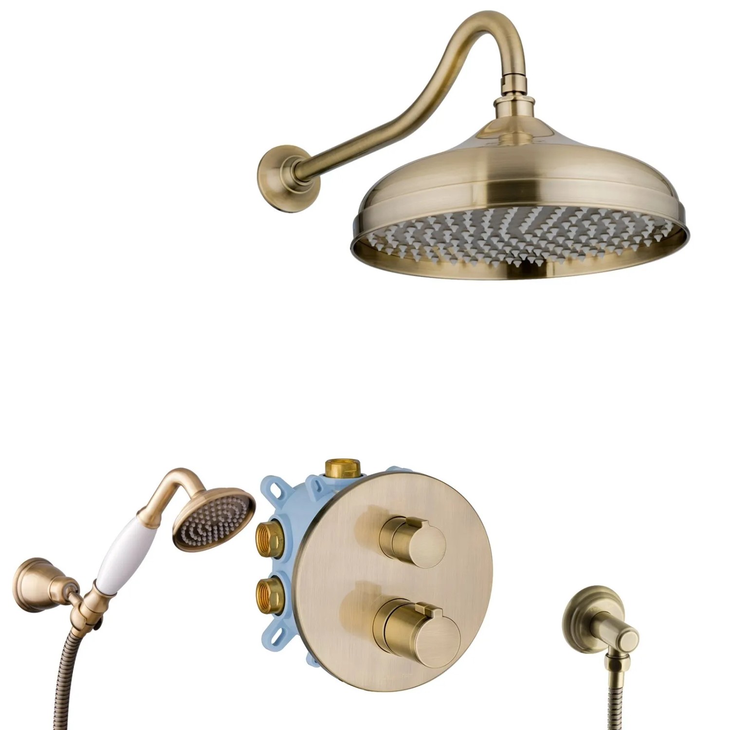 PaulGurkes Thermostat Duschset Duschsystem Retro Nostalgie Messing Bronze Unterputz 30cm
