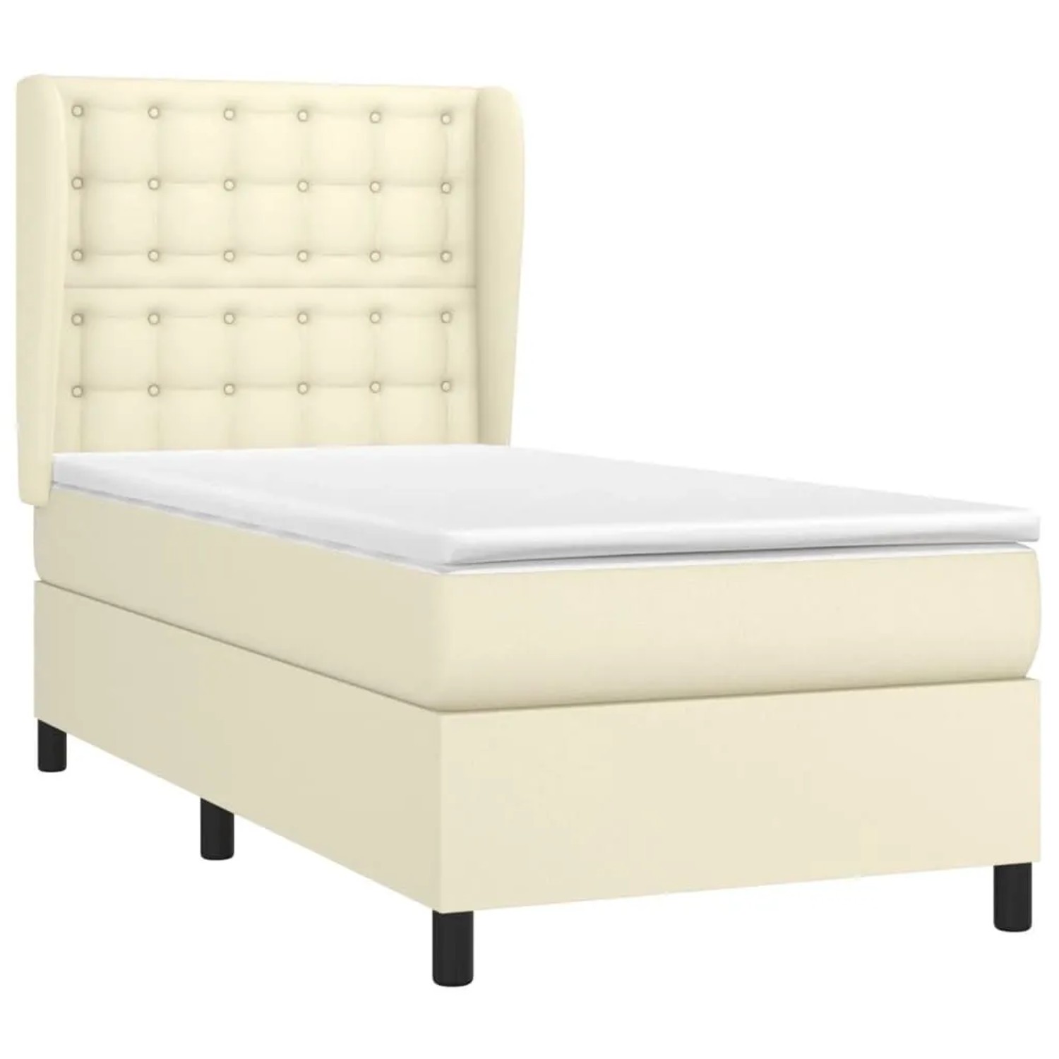 vidaXL Boxspringbett mit Matratze Creme 90x190 cm Kunstleder 3129005