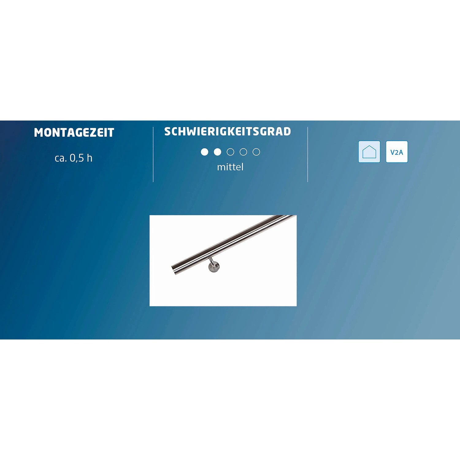 Handlaufset Kompakt Edelstahl V2A, 1200 mm, mit verschweißten Konsolen.