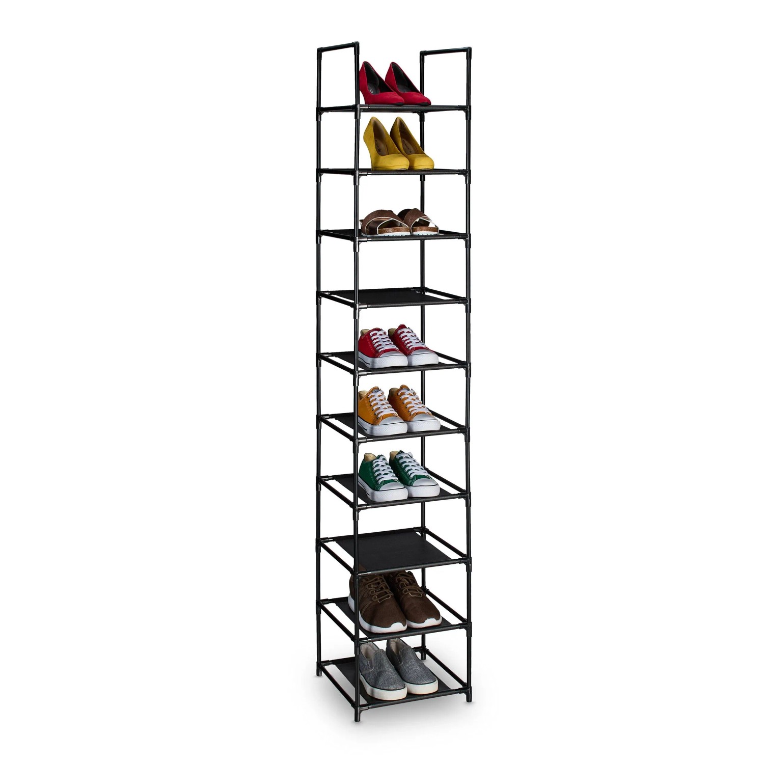 Relaxdays Schuhregal Stahl Vlies PP Schwarz Grau Schmal 10 Ebenen 175 cm x 33 cm x 33 cm 1,3 kg