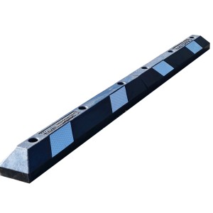 UvV TireSafe Radstopper 180cm aus Gummi mit weißer Reflexfolie für Baustellenabsicherung.