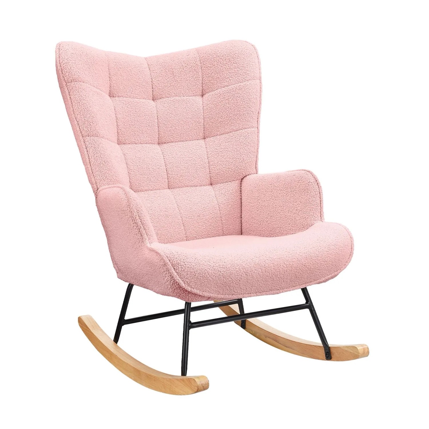 PXloue Schaukelstuhl Schaukelsessel mit Metallgestell für Wohnzimmer & Schlafzimmer Rosa