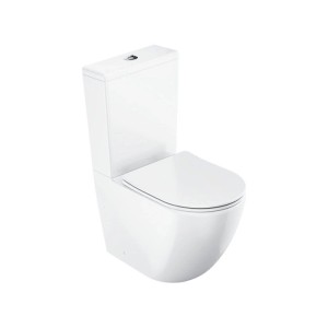 Weißes Ravak Stand-Kombi-WC Optima mit Spülkasten und Slim WC-Sitz. Modernes spülrandloses Design für Ihr Bad.