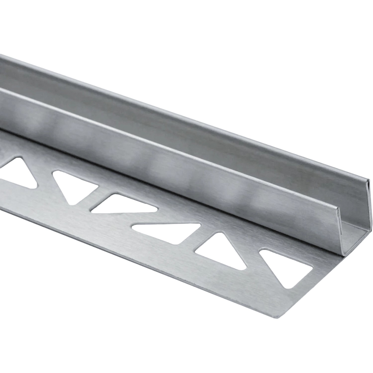 Dural Glas-Gefällekeil Shower-GK Links, Edelstahlprofil zur Glasaufnahme am Boden.