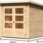 Karibu Holz-Gartenhaus Sitten, unbehandelt, mit Pultdach und Doppeltür, Maße: 182x182 cm.