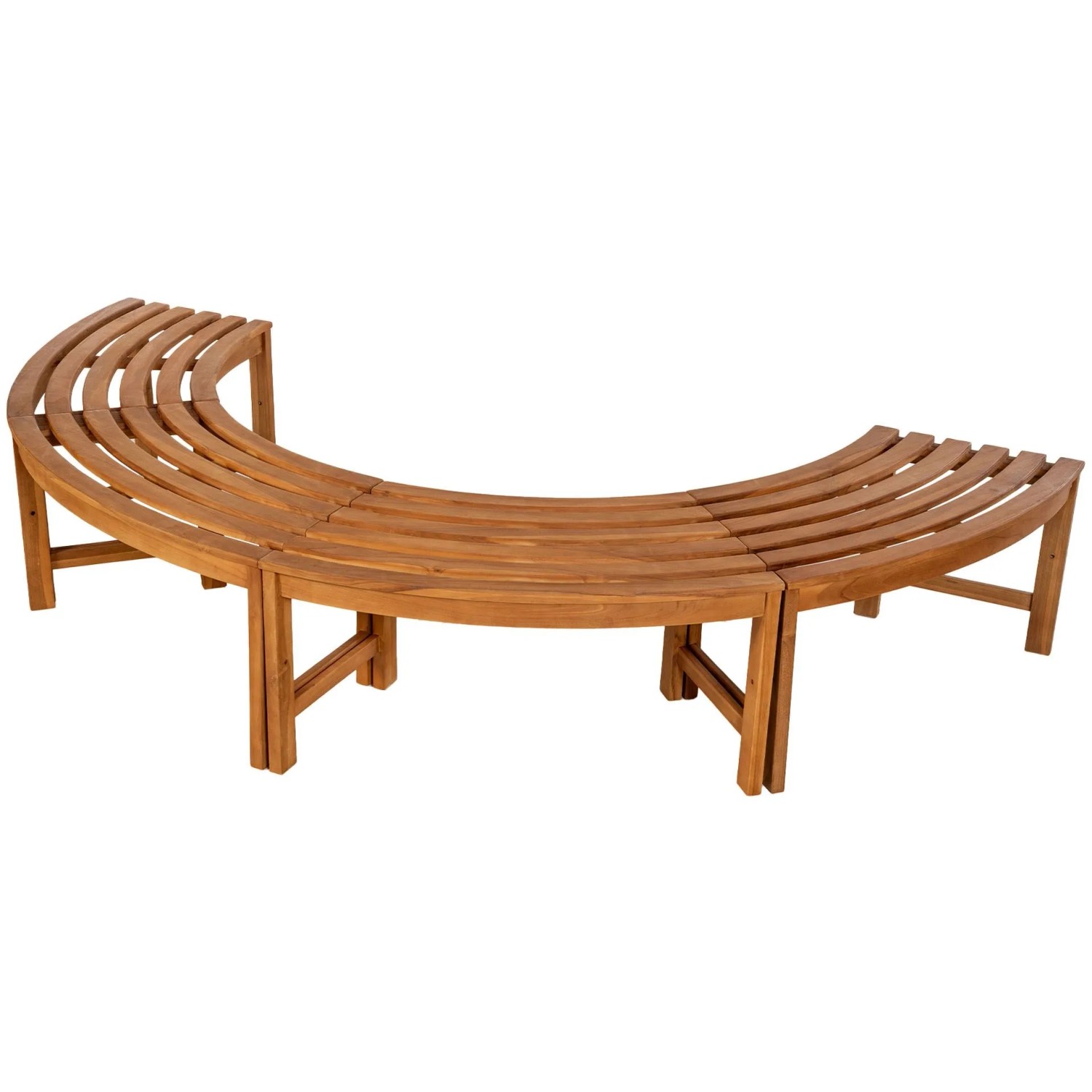 DELUKE Baumbank RISEN Holz Teak 250x125x45cm Halbrunde Sitzbank Ohne Lehne Baumbank Gartenbank Für Baum