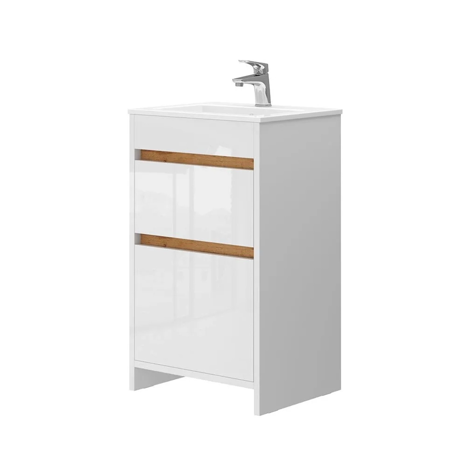Vicco Waschbeckenunterschrank Detmold Weiß Hochglanz/Goldkraft Eiche 50 x 82 2-teilig