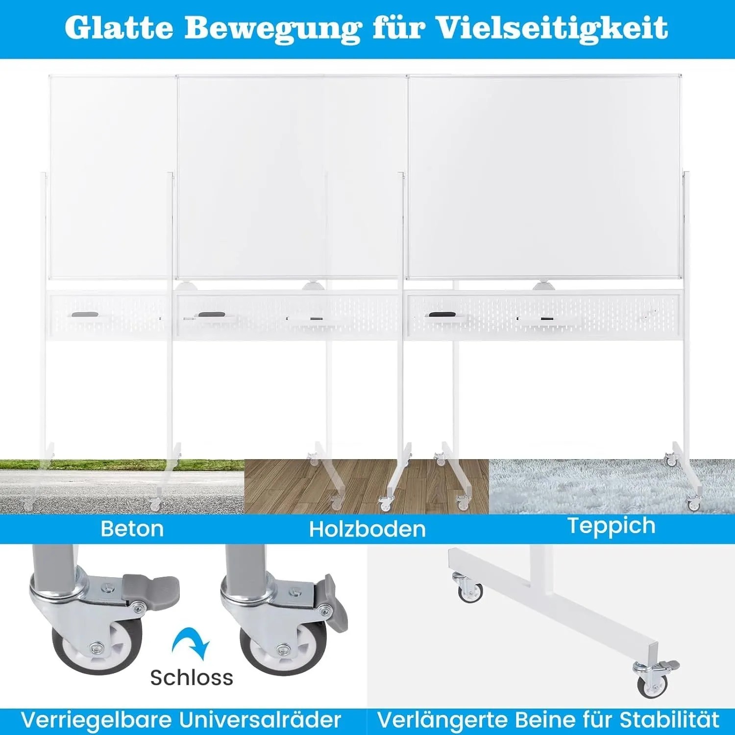 Costway Doppelseitiges Mobiles Whiteboard mit Rollen Weiß 120 x 90 cm_5