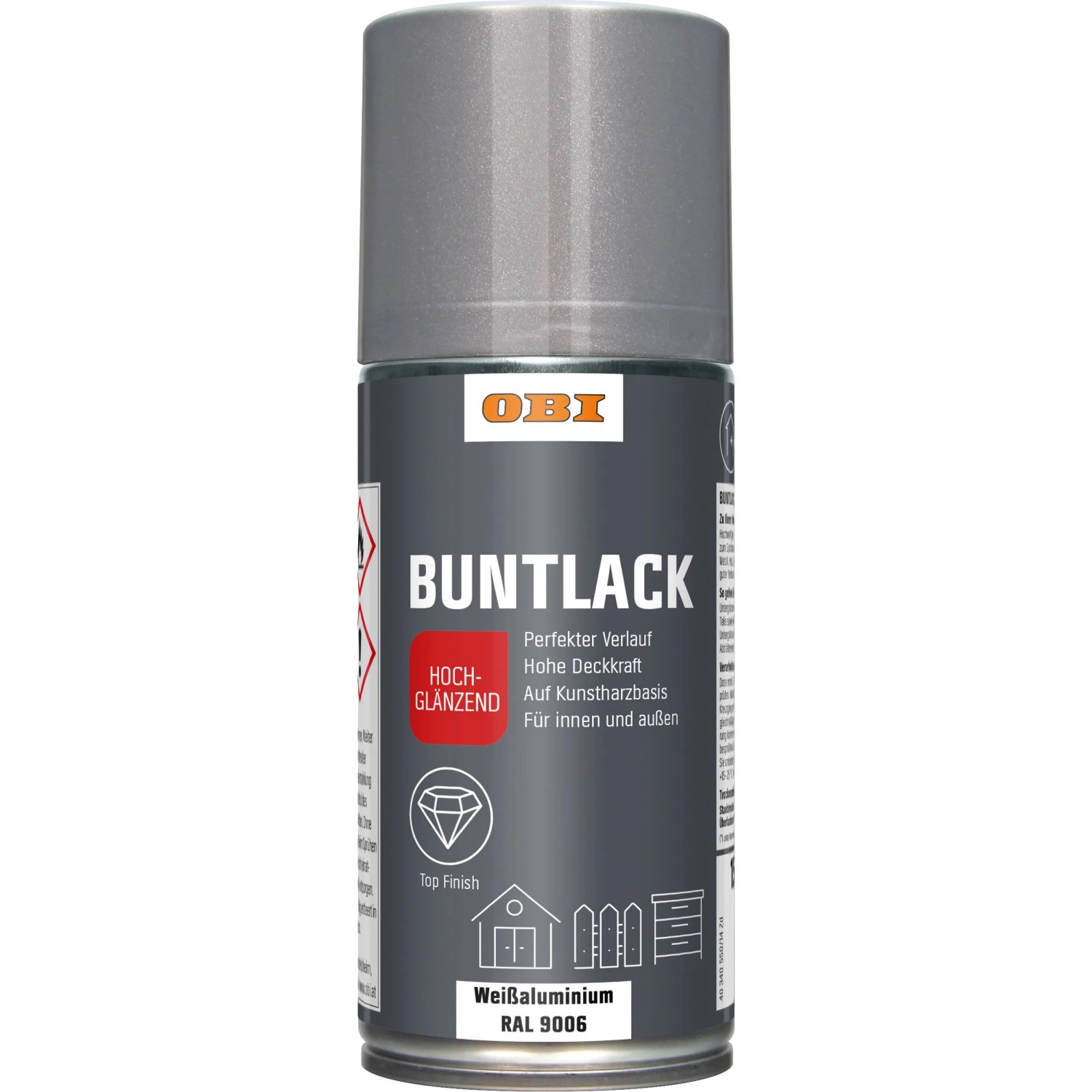 OBI Buntlack Spray RAL 9006 Weißalu hochglänzend 150 ml